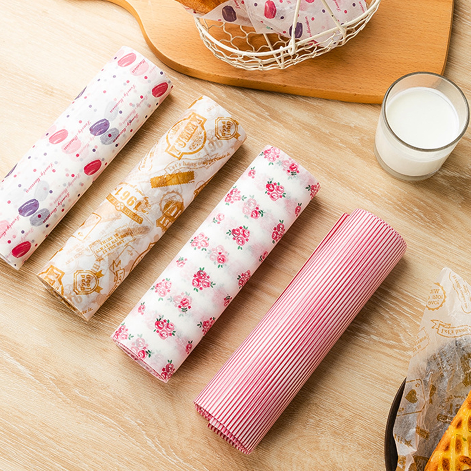 100Pcs Wrapping Paper Thickening Waterproof Cute Patterns Hamburger Food  Picnic Tissue for Kitchen 